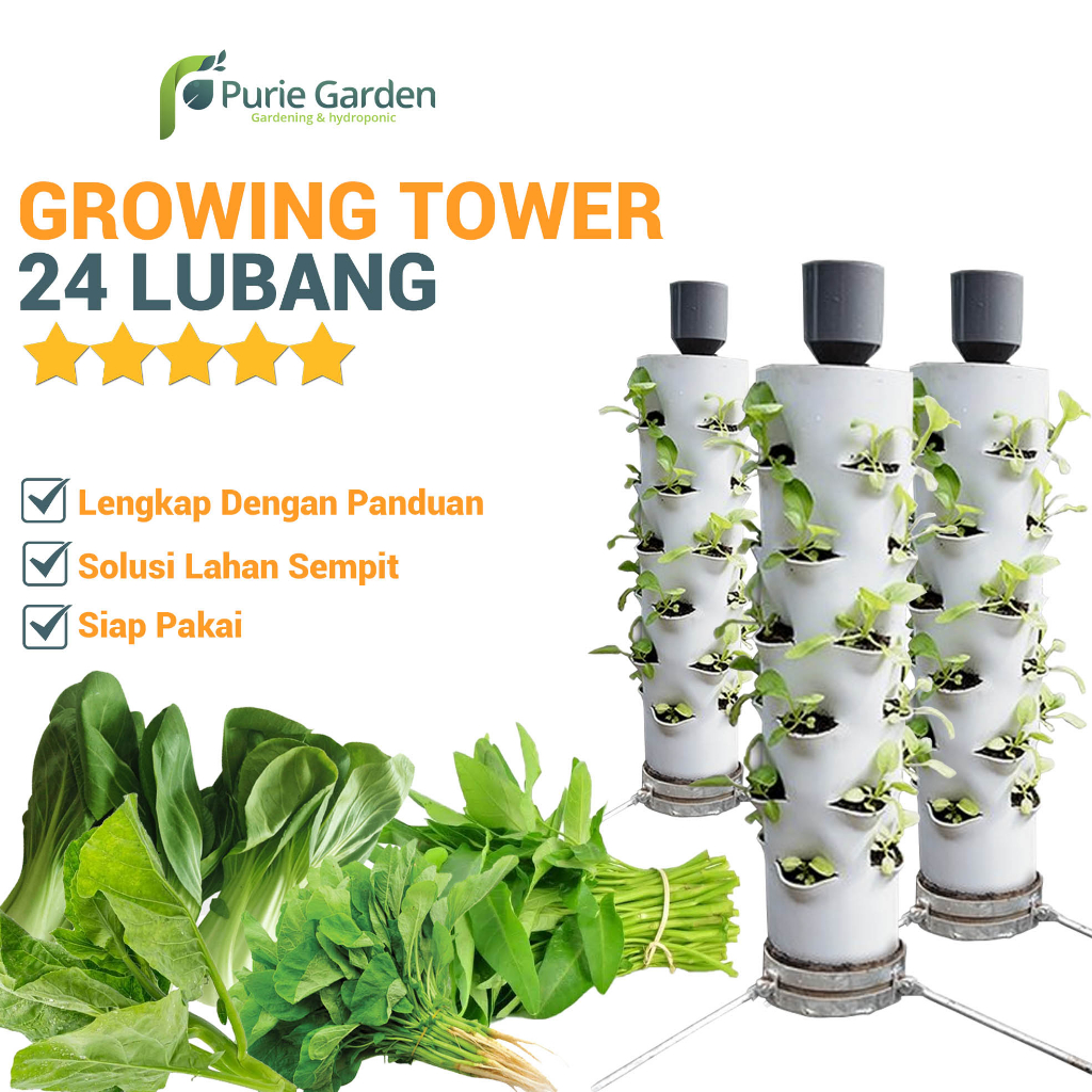 Paket Hidroponik Portable Growing Tower Mini 24Lubang Lengkap PG KDR