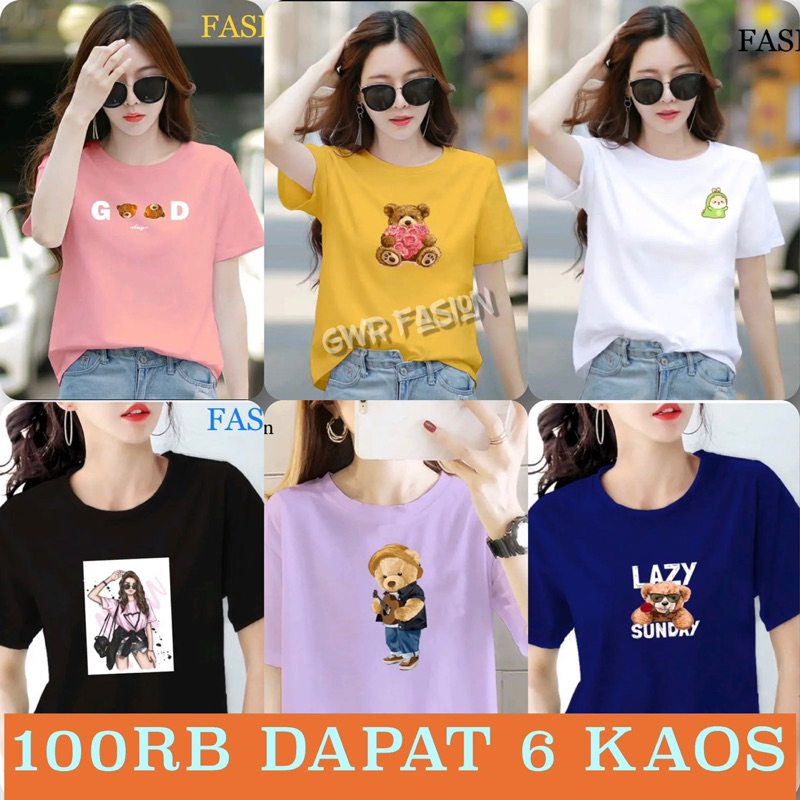 KAOS WANITA | 100RB Dapat 6 KAOS MOTIF TEDY BEAR | BAJU T-Shirt CWe DISTRO DEWASA BISA UNTUK PRIA DA