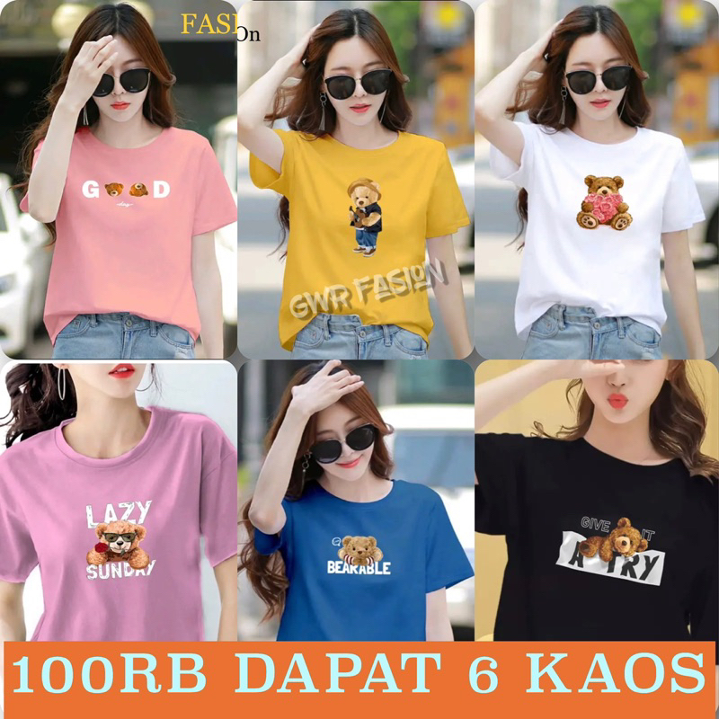 KAOS WANITA | 100RB Dapat 6 KAOS MOTIF TEDY BEAR | BAJU T-Shirt CWe DISTRO DEWASA BISA UNTUK PRIA DA