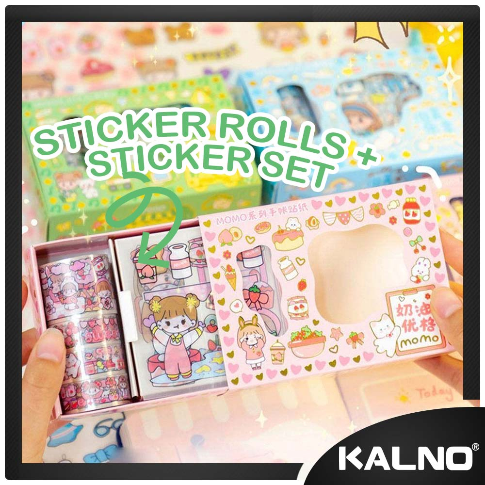 

Kalno Stiker Box Mini 10 Lembar dan 4 Roll TZ42 Motif Kartun Korea Simple Cute / Stiker Decorasi PVC / Stiker Viral ada Box
