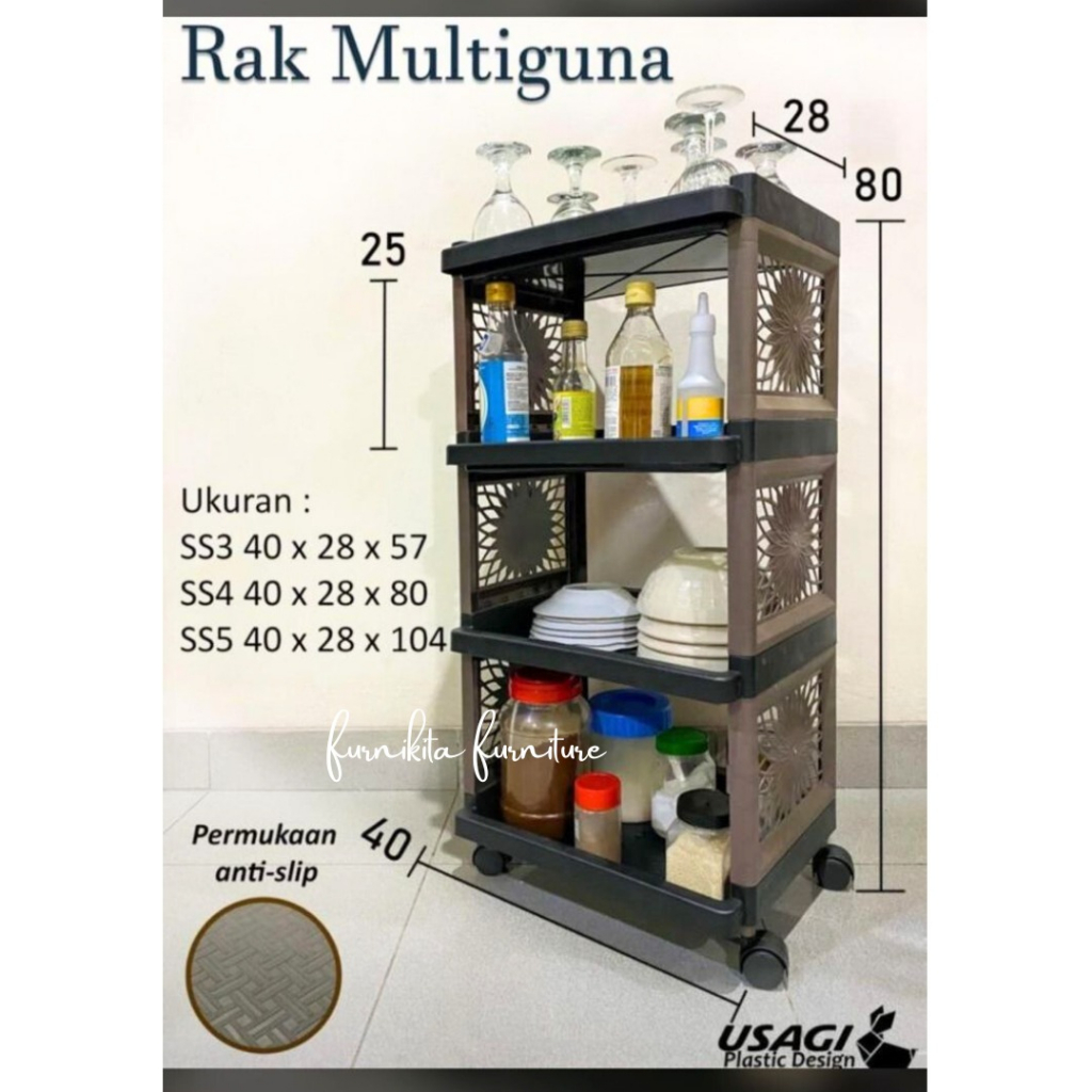 Descend Rak Yoyo Roda Rak Susun Plastik Serbaguna Dorong Usagi