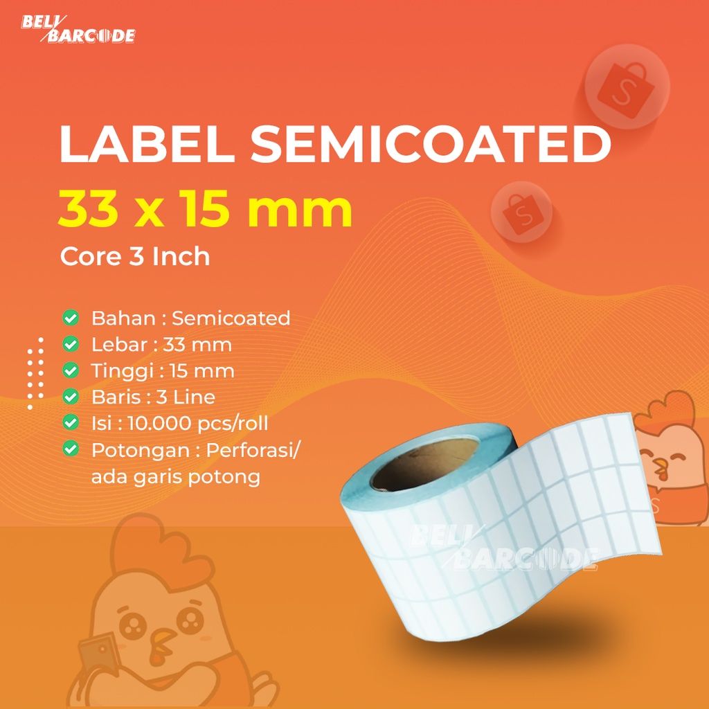 Stiker Label Barcode 33x15mm Semicoated 3 Line 10000 Pcs Core Besar