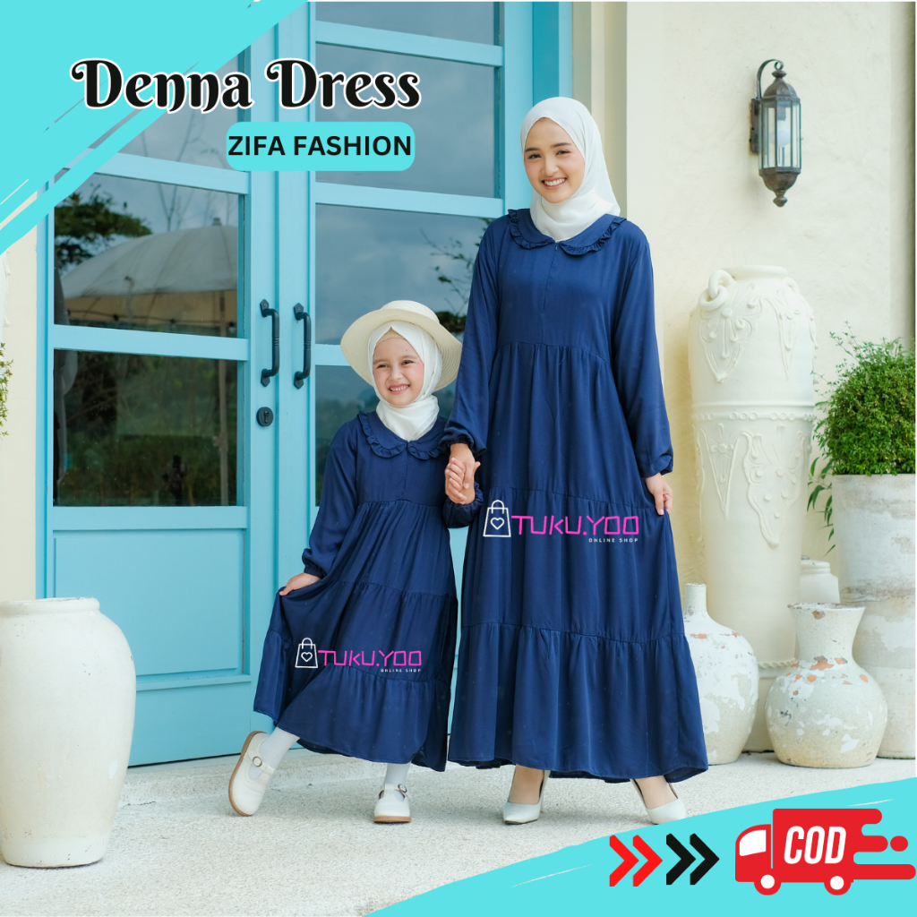 Denna Dress Polos Zifa Fashion Gamis Couple Ibu Anak Jumbo Twill Premium Busui Navy
