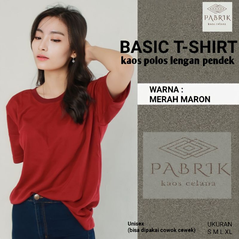 BAJU KAOS POLOS LENGAN PENDEK WANITA PRIA MERAH MARON | SHIRT KAOS OBLONG