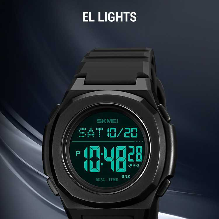 Jam Tangan Pria Digital Sport Watch Alarm EL Light Waterproof Jamtangan Cowok Desain Sporty Berkualitas