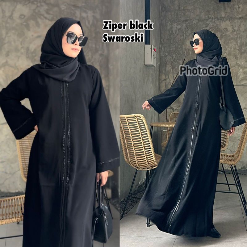 Abayah Turkey Gamis Hitam Maxi Dress Busui Fashion Muslim Dubai Ziper Black