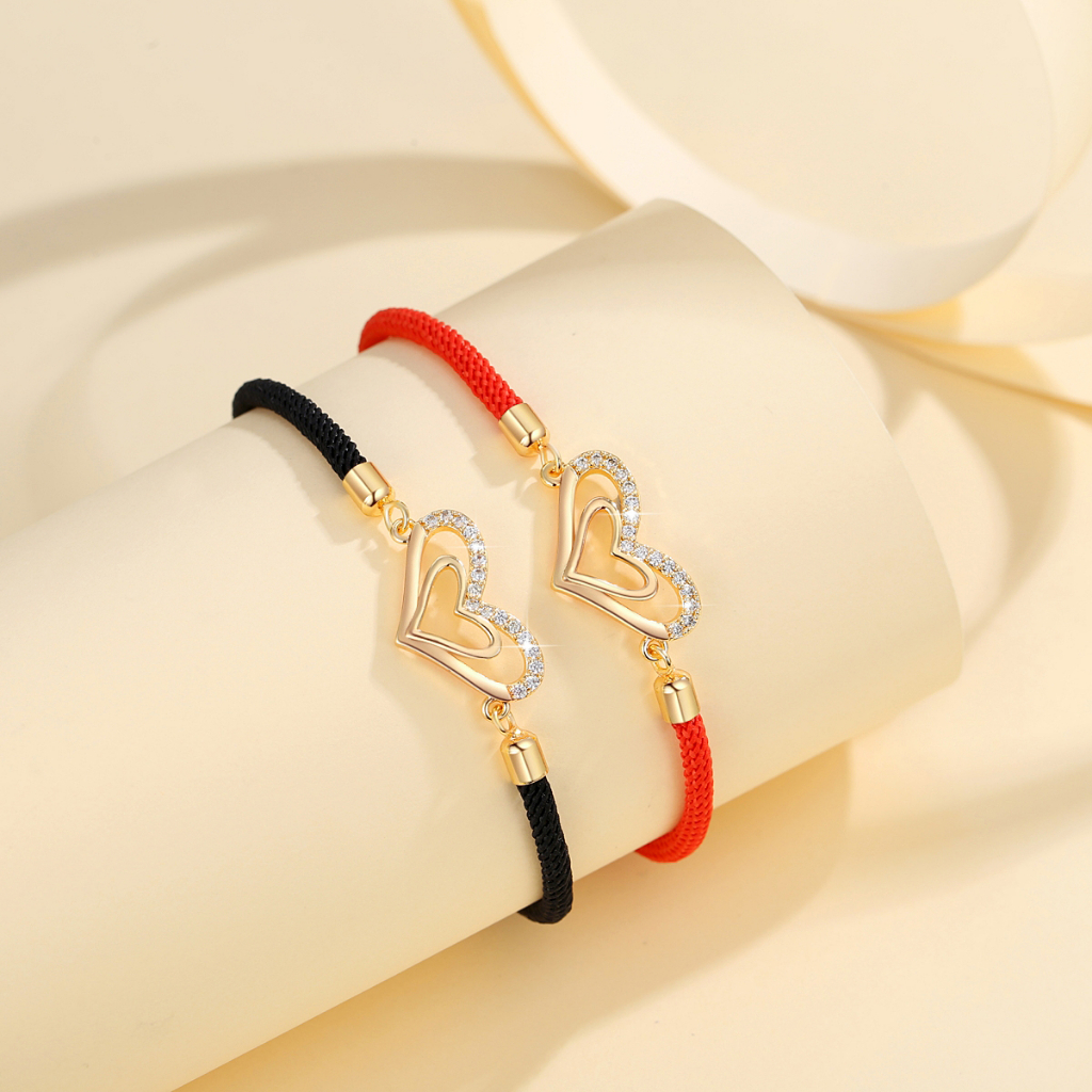 Y032 【Barang spot】Gelang Tali Anti Air Charm Hati Liontin Gelang Tali Titanium Wanita Anti Karat Gelang Couple