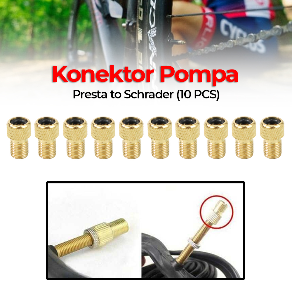 Konektor Pompa Valve Pentil Ban Sepeda Presta to Schrader 10 PCS - Golden