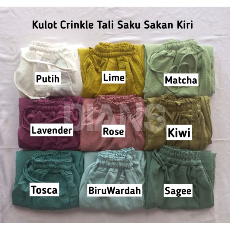 Kulot Crikle Tali dan Saku Kanan Kiri Airflow Cringkle Motif Polos / Cullote Panjang Viral