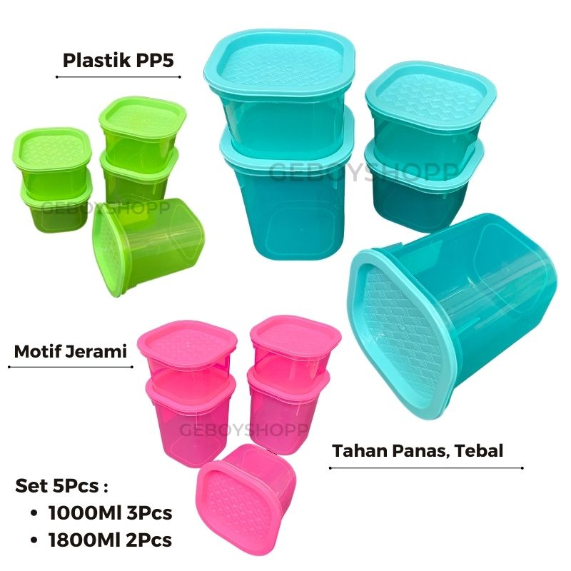 Toples Makanan / Penyimpanan Makanan Plastik Segi Jerami Foodgrade PP5 (SET 5PCS)