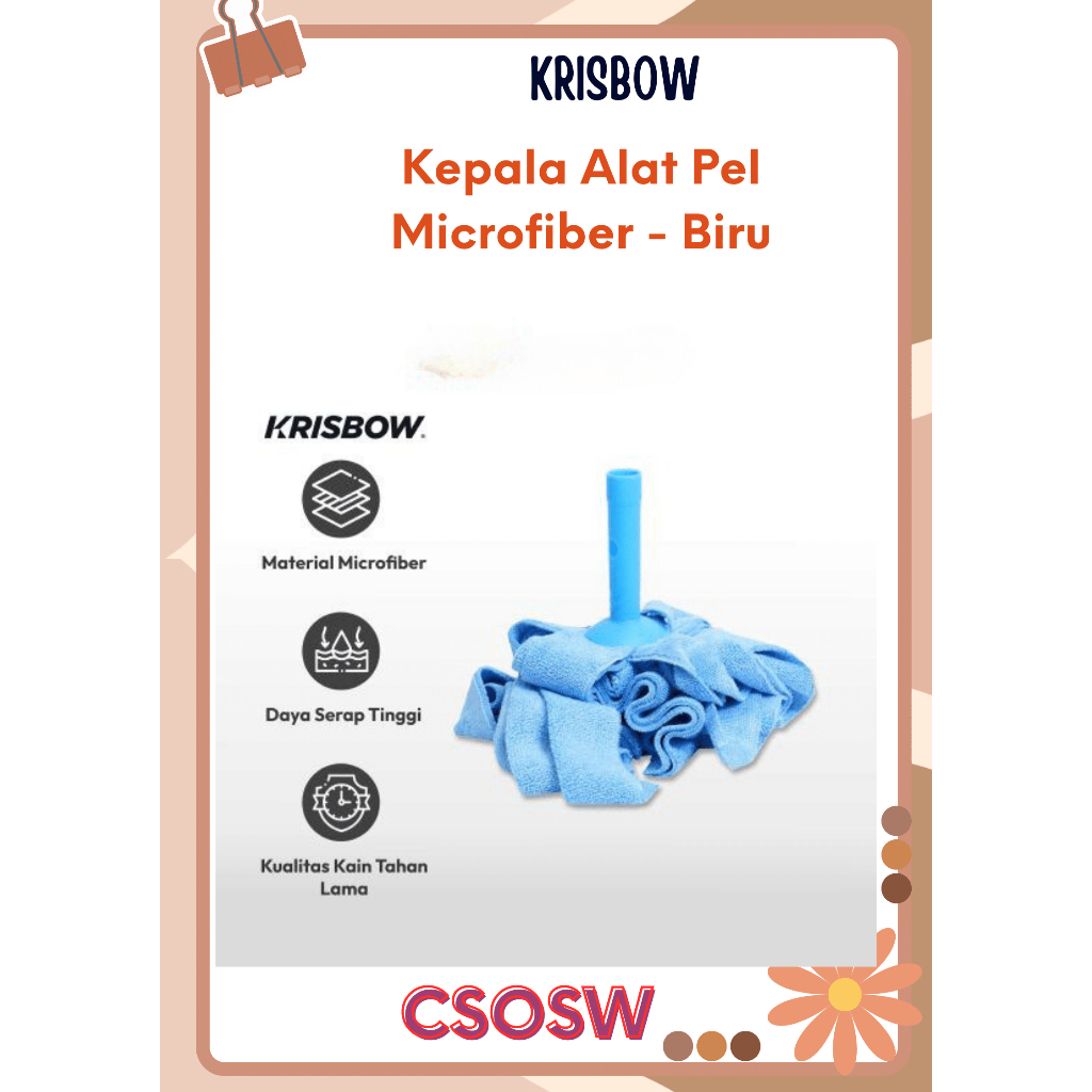 Krisbow Kepala Alat Pel Microfiber Biru Head Mop  Pel Lantai Floor Mop Part Pel Lantai Pelan Alat Ke