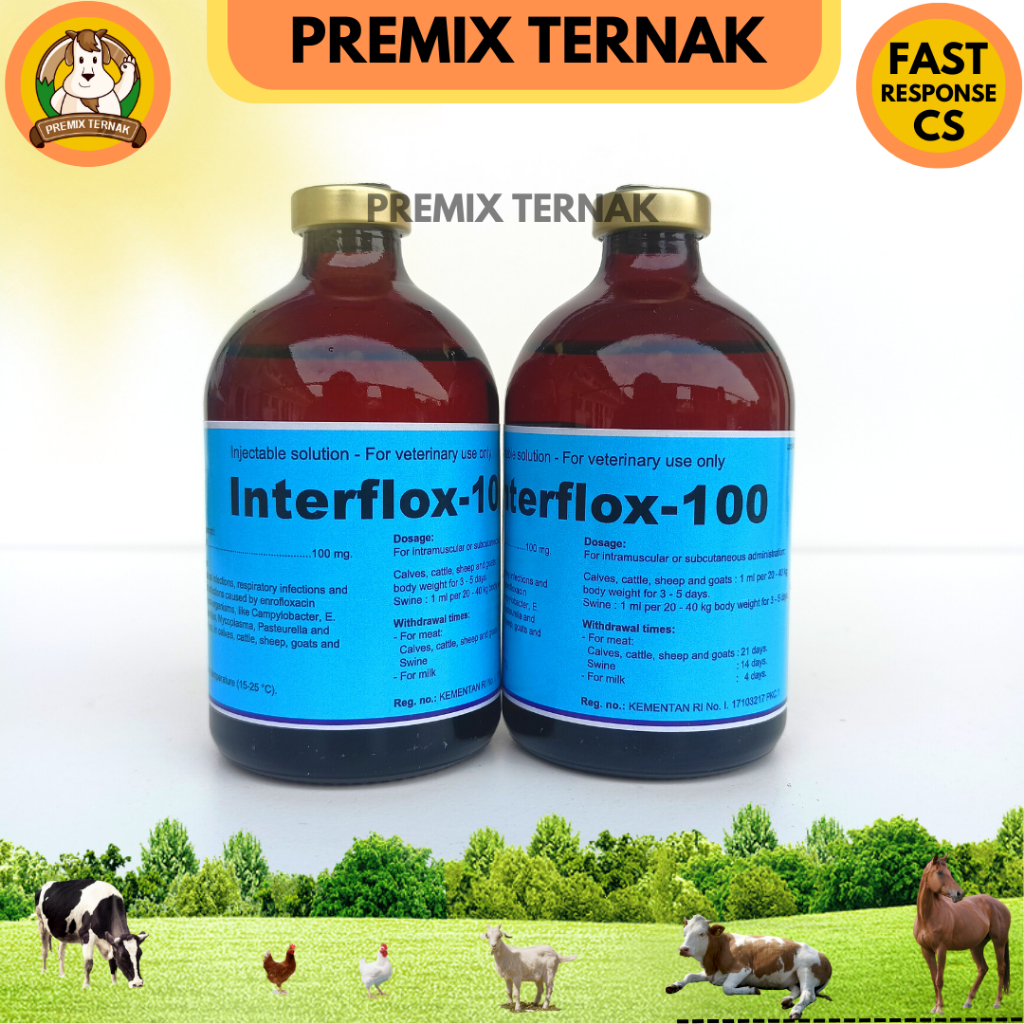 INTERFLOX 100 100ML - Obat Antibiotik Pernafasan dan Pencernaan Hewan Ampuh - Mirip Nova Enrocin &amp; Roxine