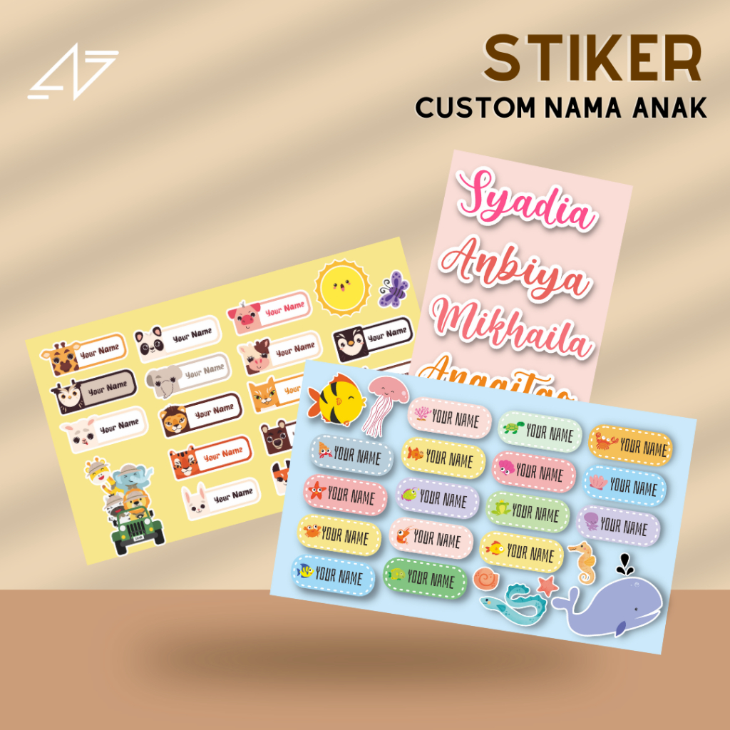 

Stiker Custom Nama Anak Bahan Waterproof Size Medium Handwriting