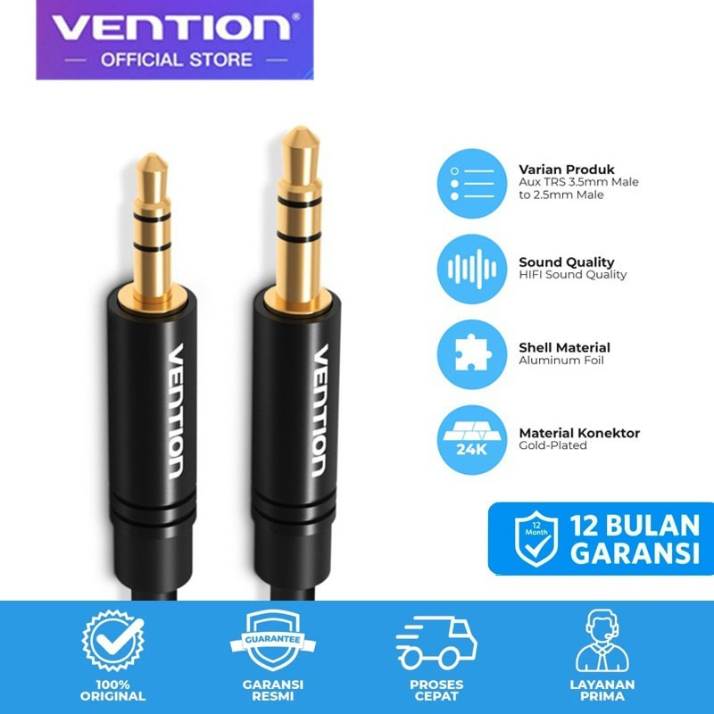 Vention Kabel AUX Audio Jack 3.5mm to 2.5mm Cable ke 2.5mm Original-3Meter