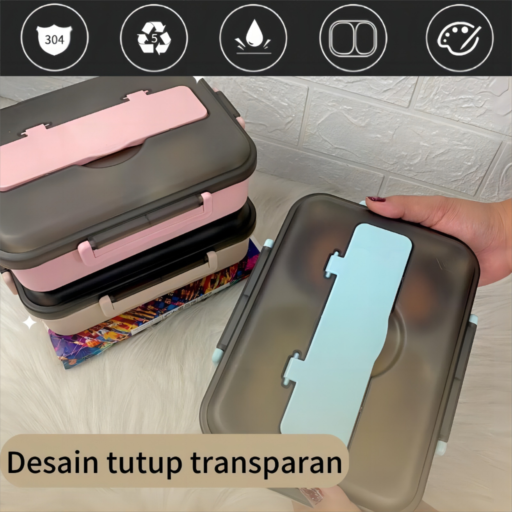 Kotak Makan Stainless Steel 304 - 2 SEKAT - 3 WARNA Tahan Suhu Tempat Makan Lunch Box Anti Karat