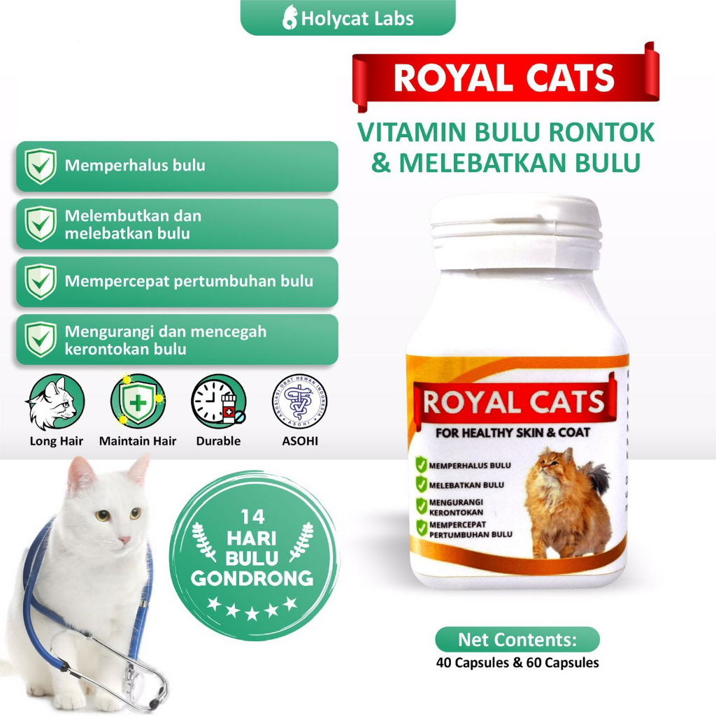 Royal cats vitamin bulu kucing rontok dan melebatkan bulu kucing per kapsul