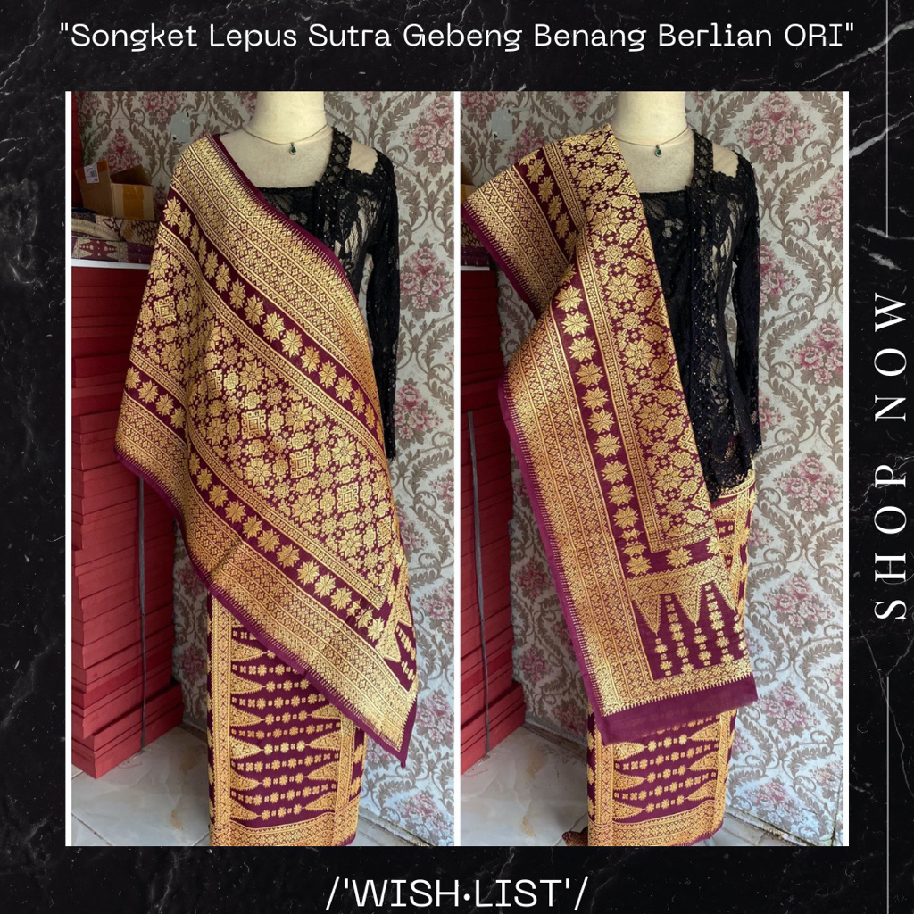 Kain Tenun Tradisional Songket Lepus Sutra Gebeng Benang Berlian ORI V6-V9 Kekinian Selendang Murah 