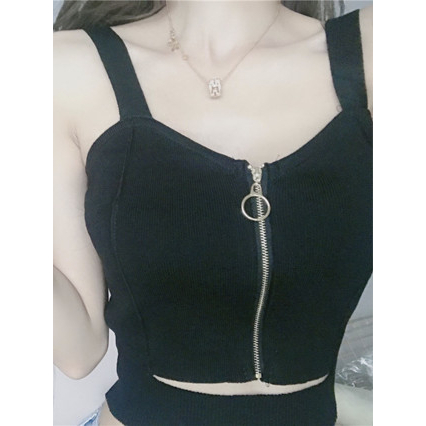 【Elegant】 Zipper Knitting Camisole with  Crop Top  2144