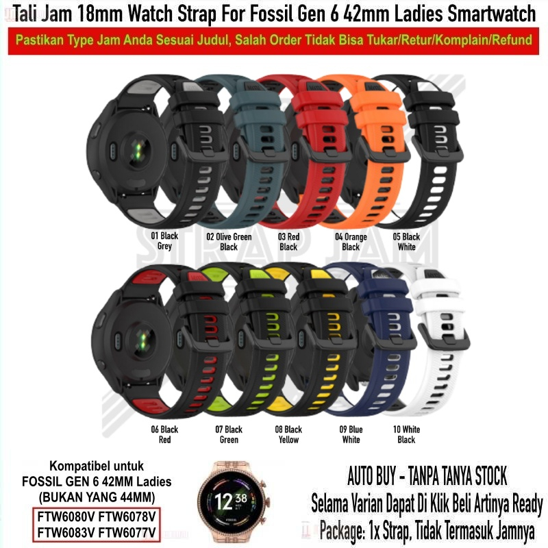 TTC Tali Jam Tangan 18mm F0ssil Gen 6 42mm Ladies Quick Release - Silikon Two Tone