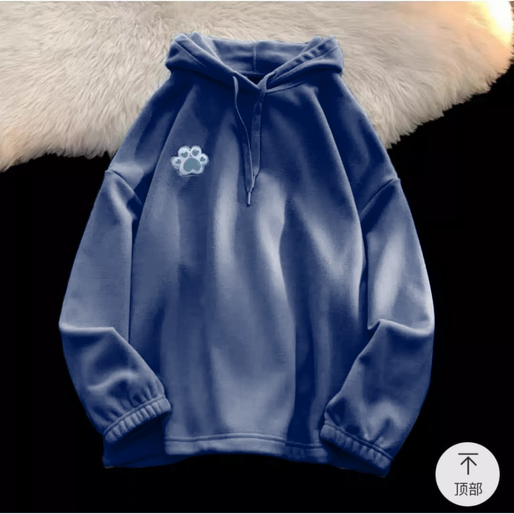 SWEATER HOODIE OVERSIZE / XXL FOOTS BORDIER SWEATER HOODIE WANITA FLEECE TEBAL