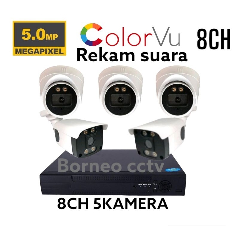 PAKET CCTV COLORVU 5MP 8 CHANNEL 5 KAMERA AUDIO COLORVU 1080P