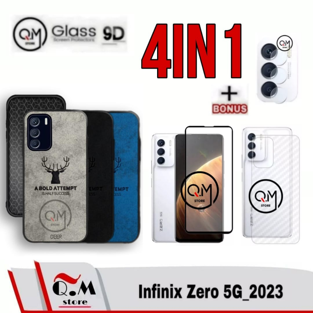 Paket 4in1 Case Infinix Zero 5G 2023 Softcase Deer Bermotif Jens Pelindung Back Cover