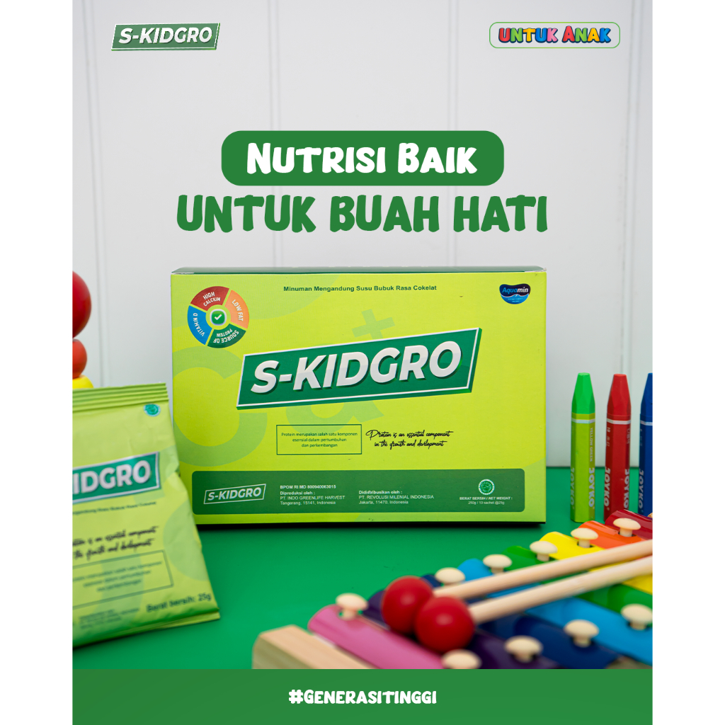 S-KIDGRO Susu Peninggi Badan Terbaik Bergizi Rasa Cokelat Lezat Susu Anak 2-15 Tahun