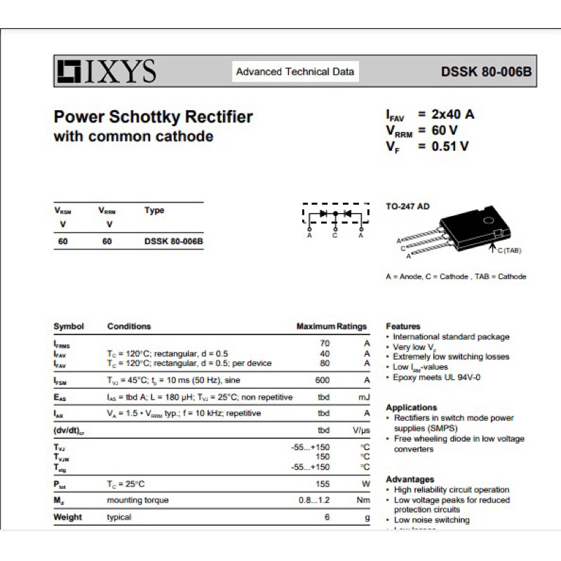 dioda DSSK80-006 B 2x40A 60v