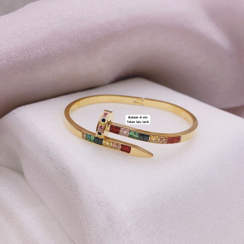 Gelang  Titanium asli mata kilau CART13R Rainbow Stainless Steel branded band 087