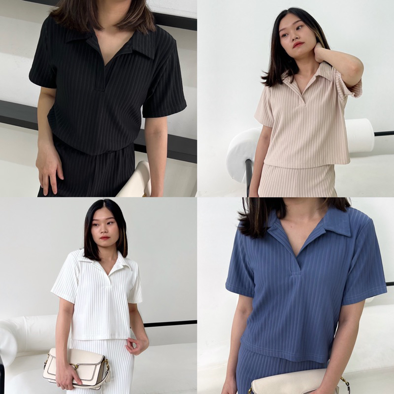 YOOWOL Ginza Top / Atasan Kemeja Knit Lengan Pendek