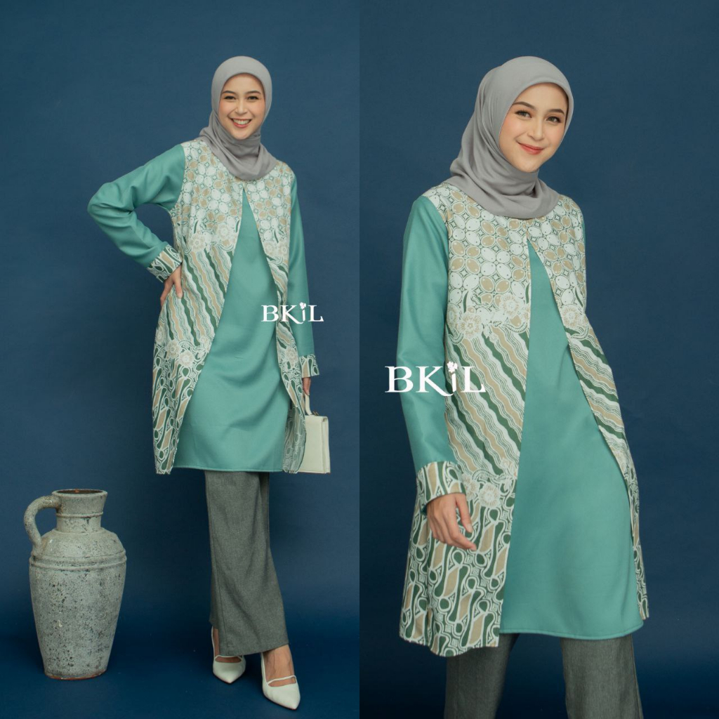 Tunik Batik Kombinasi Atasan Dress Wanita Batik Modern Kombinasi M L XL XXL Jumbo