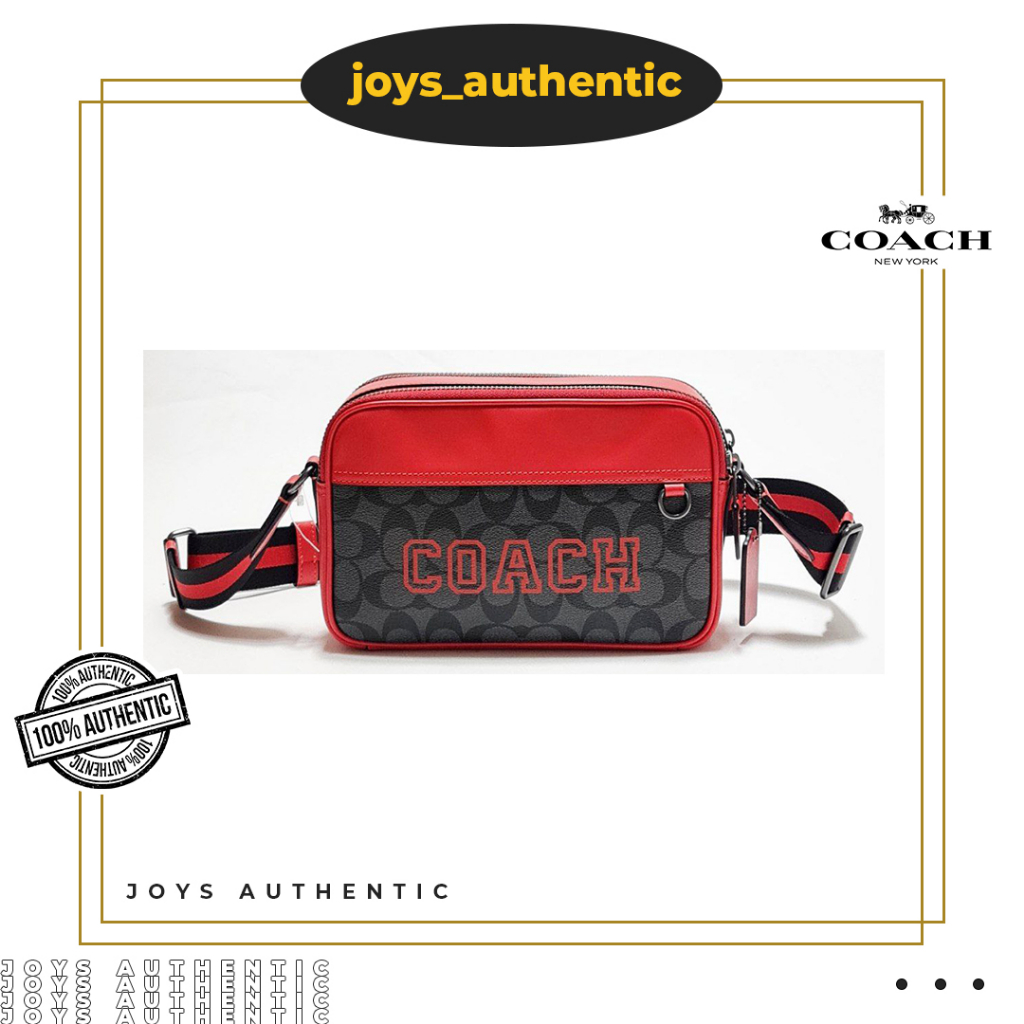 Tas Wanita Coach CE637 Graham Xbody Sig Charcoal Bright Poppy Woman Bag Authentic Original