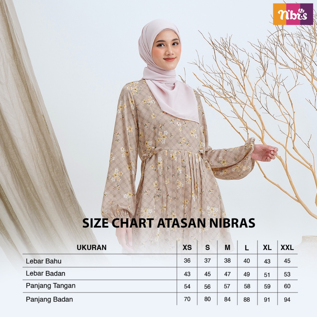 Nibras Atasan NA 51 Bahan Coupe Atasan Wanita Muslimah Simple Motif Bunga OOTD