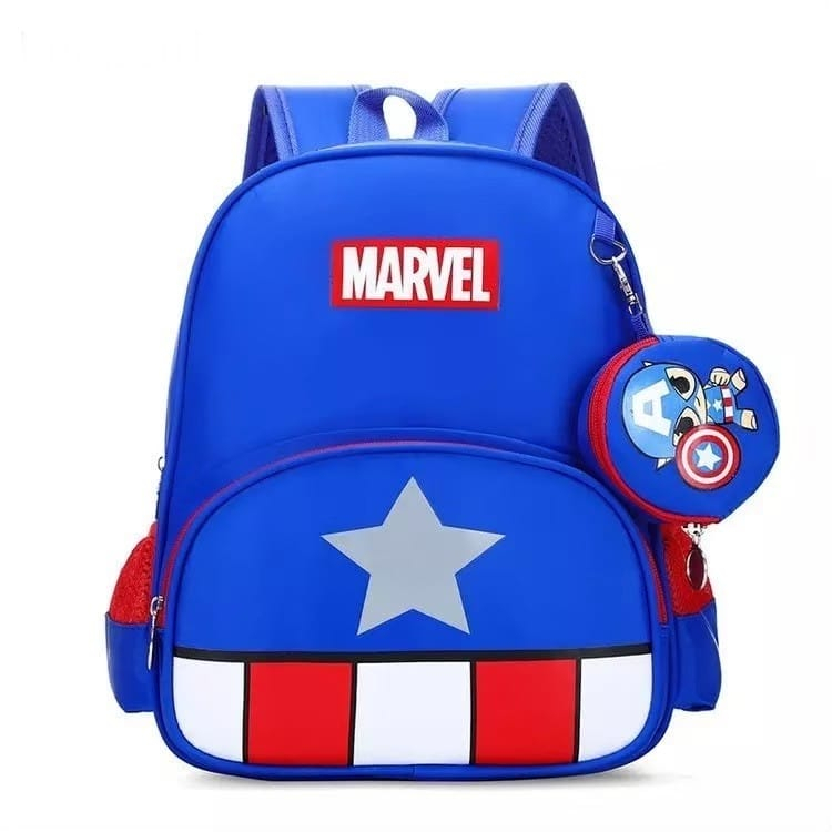 Tas Anak Sekolah TK Laki Laki Lokal Bahan Nilon Kualitas Premium Bagian Depan priting Karakter Marvel dan spiderman