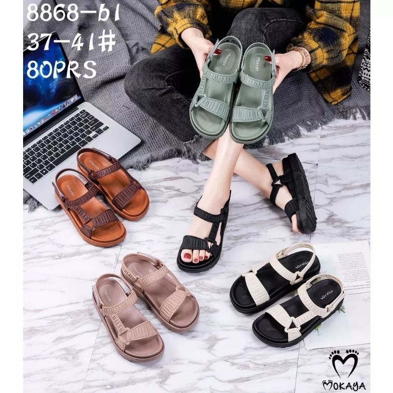 SANDAL LET GUNUNG JELLY IMPORT WANITA TALI SAMBUNG KERUT SEGITIGA SOL TEBAL 2268