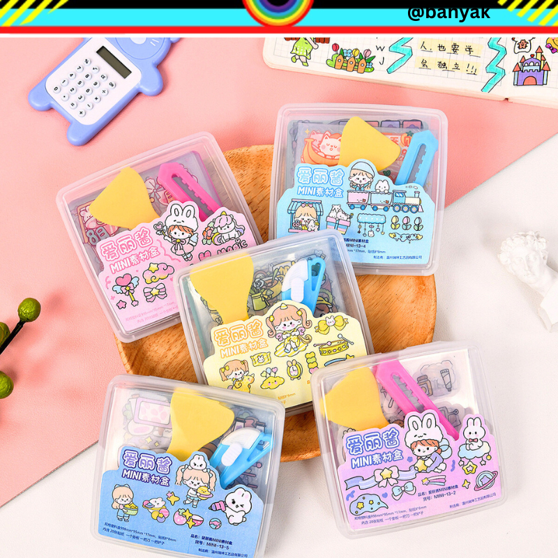 1 SET ALAT JOURNALING MOTIF KARTUN MOMO FREE BOX STICKER CUTTER CUTTING PAD SHOVEL (PERATA STIKER) @banyak