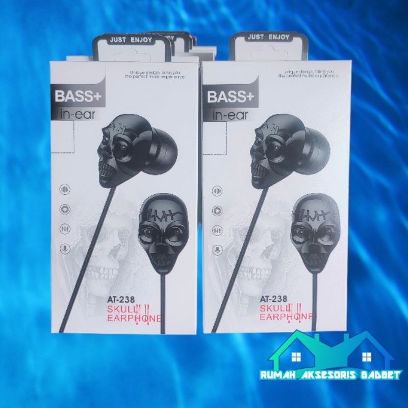 HEADSET SONNY AT-236 AT-238 SKULL EARPHONE BASS + EXTRA HANSFREE HF Ghost rider