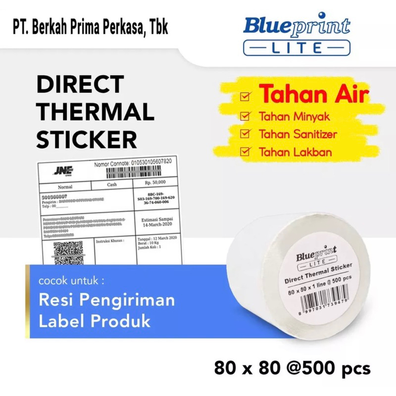 

Direct Thermal Sticker, Stiker Label, Sticker Resi BLUEPRINT Lite 80 x 80 , 80x80 mm 500Pcs - 1 Roll