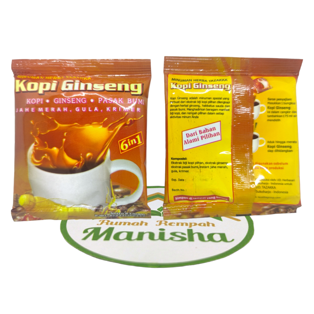 Minuman Herba Kopi Gingseng Pasak Bumi Jahe Merah 6 in 1 Tazakka Sachet 23gr