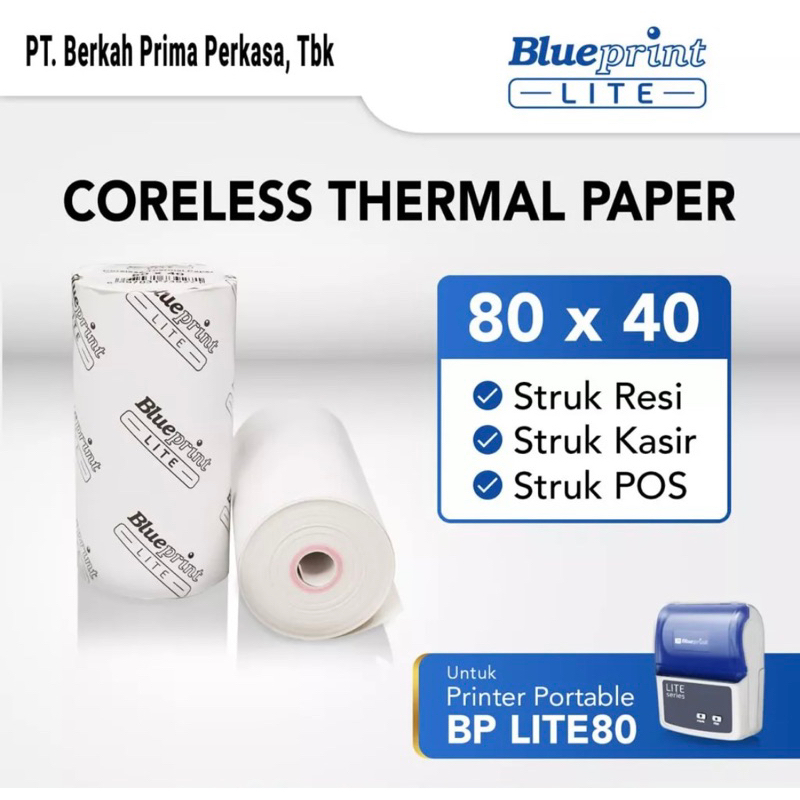 

Kertas Thermal Struk kasir POS & Resi BLUEPRINT Lite 80 x 40 , 80x40 mm - 1 Roll