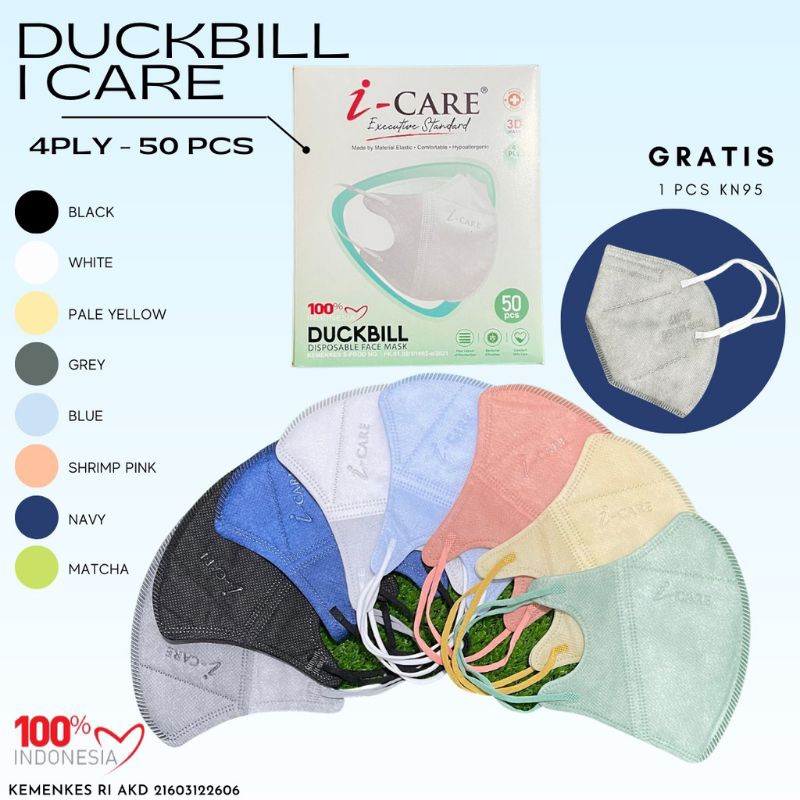 MASKER DUCKBILL I-CARE 4 PLY DISPOSABLE FACE MASK ISI 50 PCS