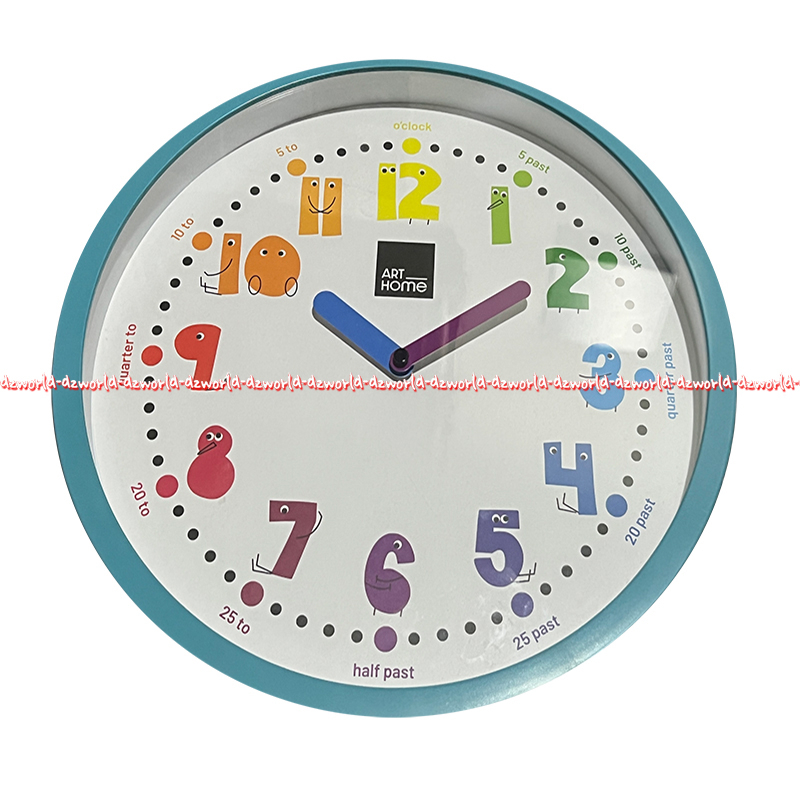 Arthome Jam Dinding Bulat Angka Warna Warni 30cm Wall Clock Grey Abu Abu Blue Colorfull Art Home