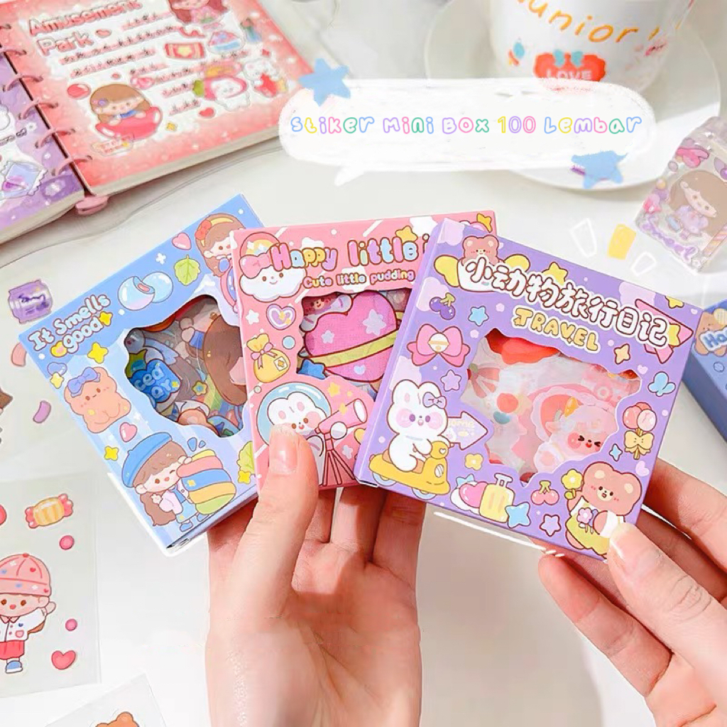 Stiker Box Mini Aesthetic MOMO Colourfull Kotak Kecil Journaling isi 100 Lembar