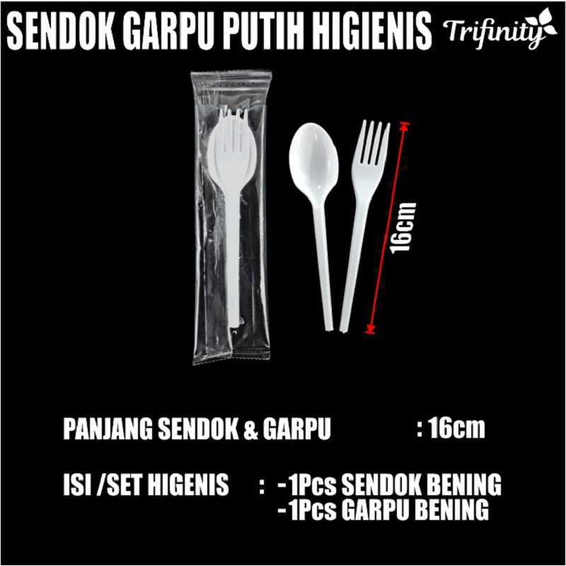 Sendok garpu plastik higienis set Putih Per Pack TRIFINITY