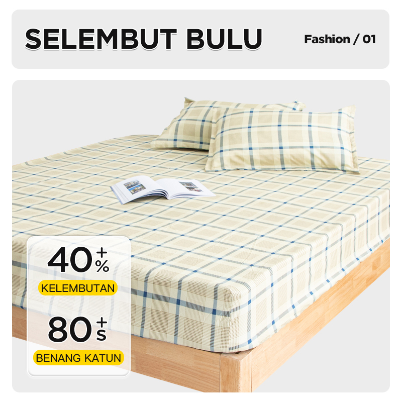 Seprai ukuran 120cm x 200Seprai  Motif  Seprai Kotak Ala Korea Free 2 Sarung Bantal