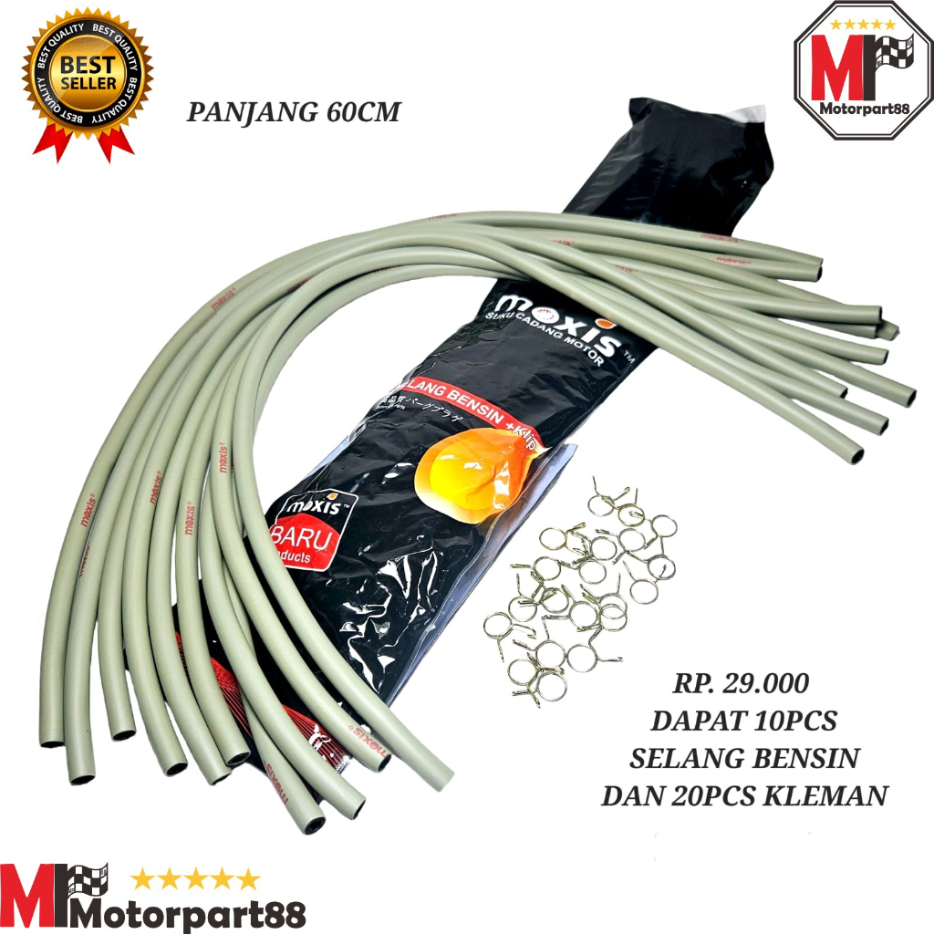 10PCS SELANG BENSIN 60CM DAN 20PCS KLEMAN SELANG MOXIS