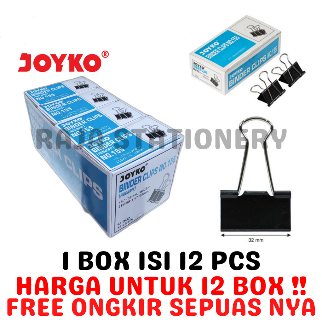 

JOYKO BINDER CLIP 155 SEDANG 32MM KLIK KERTAS JOYKO NO.155 [12BOX]