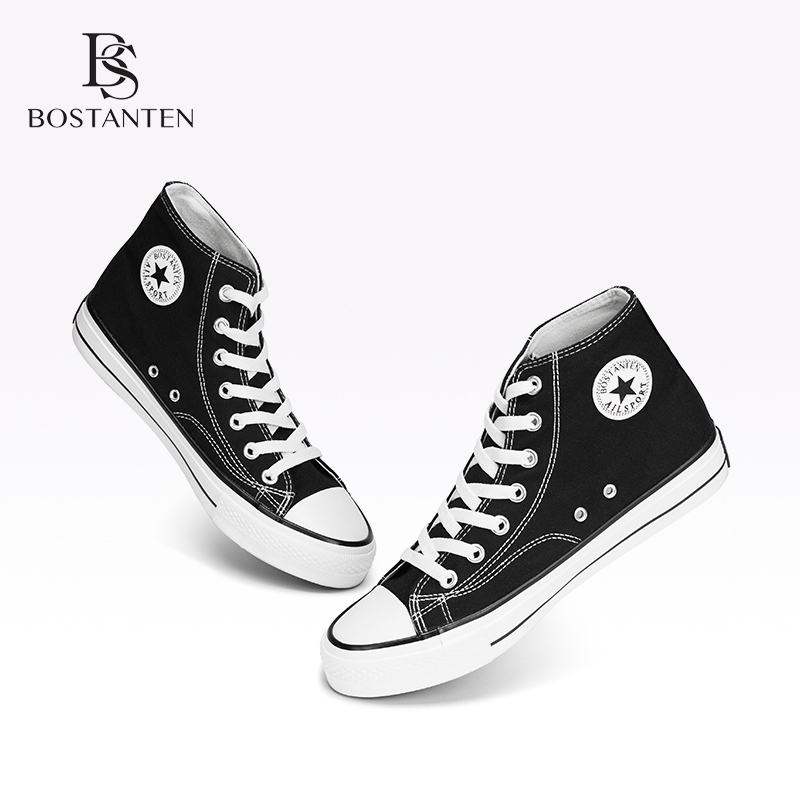 【New Arrival】BOSTANTEN Sepatu Hitam Kanvas Wanita High-top Casual Sneakers Fashion Sekolah,Kerja,Pesta Size 35-44