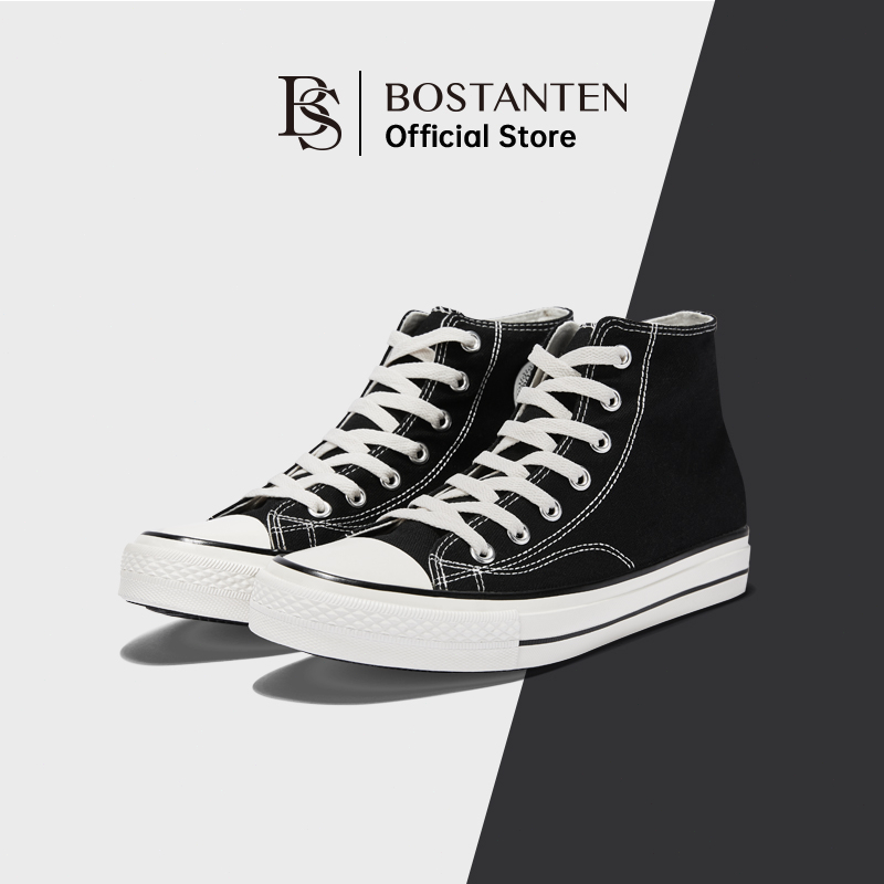 【New Arrival】BOSTANTEN Sepatu Hitam Kanvas Wanita High-top Casual Sneakers Fashion Sekolah,Kerja,Pesta Size 35-44