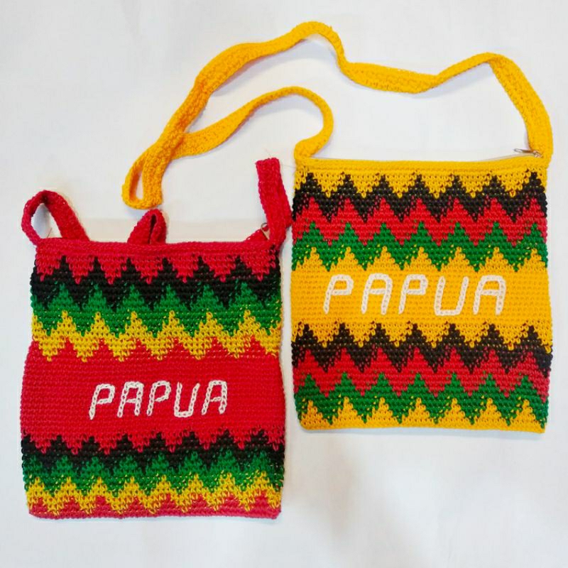 Tas Noken Rajut Papua / Tas Paspor Slingbag Papua /Tas Sekolah Rajut
